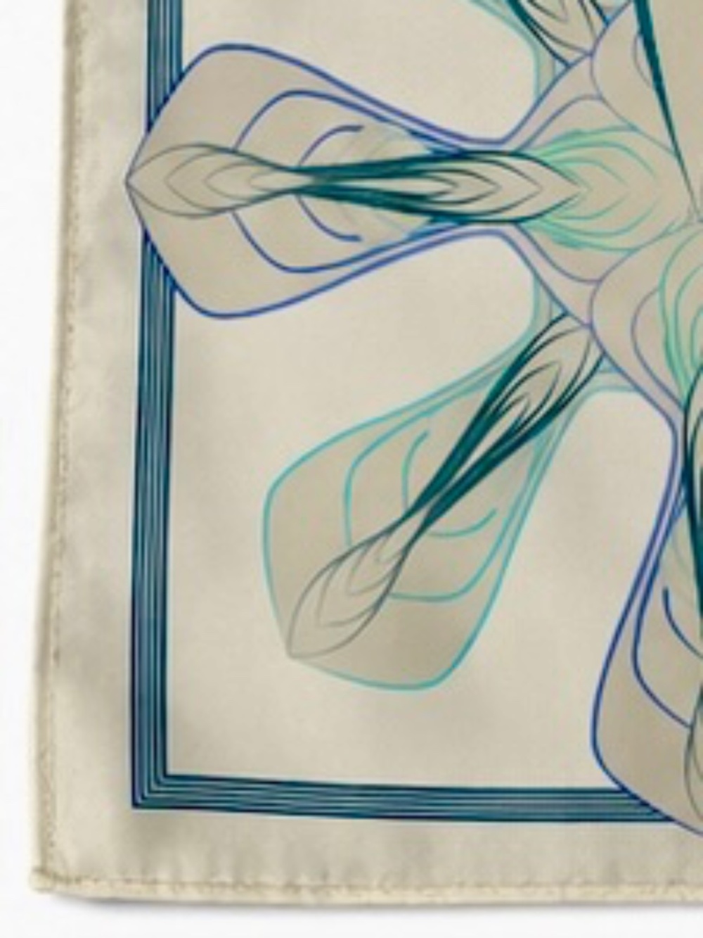 LEPAREO - 50"x50" - SILK TWILL PAREO - ARABESQUE - CREME/BLUE - NEW NO TAG - Picture 3 of 4
